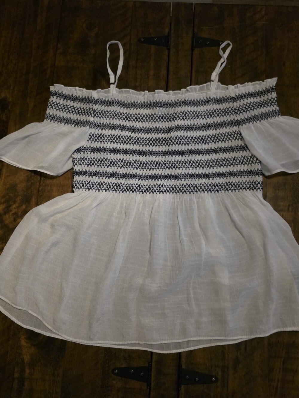 Blue And White Peasant Top